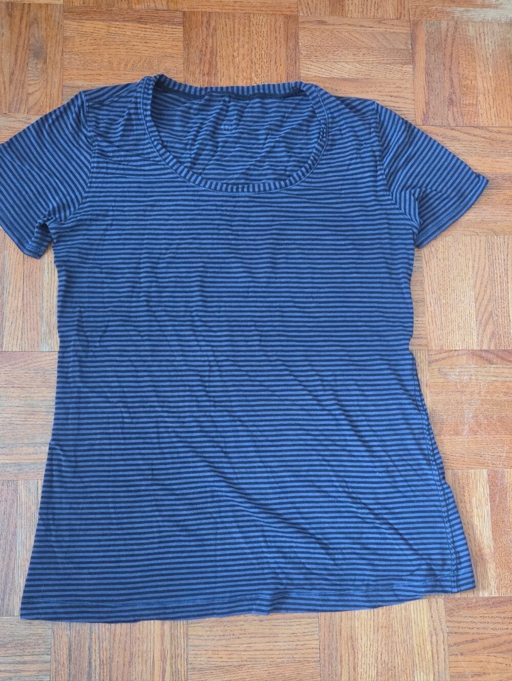 Lululemon Purple and Black Striped Scoop Neck Top
